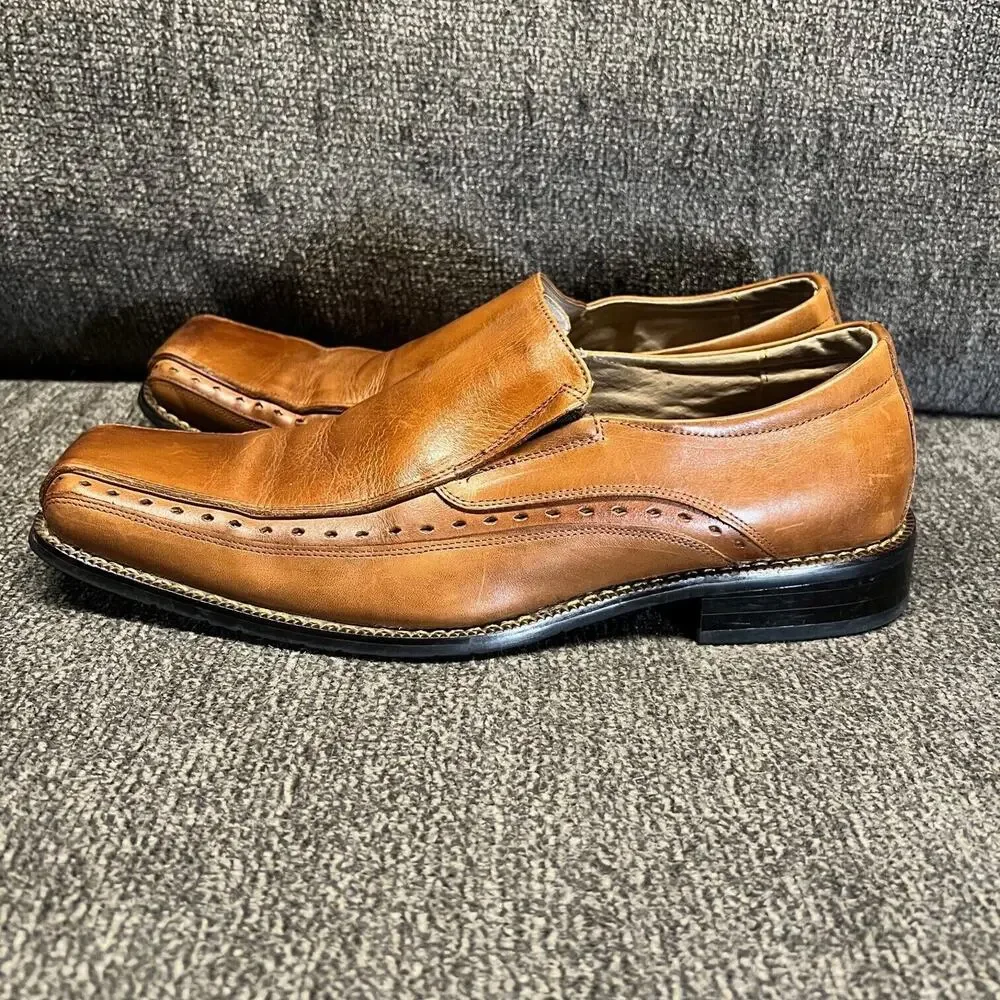 Stacy Adams Men's Dress Shoes Sz 10M Cognac Brown Leather Slip On Loafers Danton